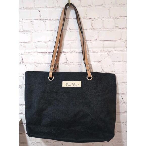PORTO VINO Wine Purse Black Tote Hidden Leakproof Insulated Bag Top Handles New - Picture 1 of 13